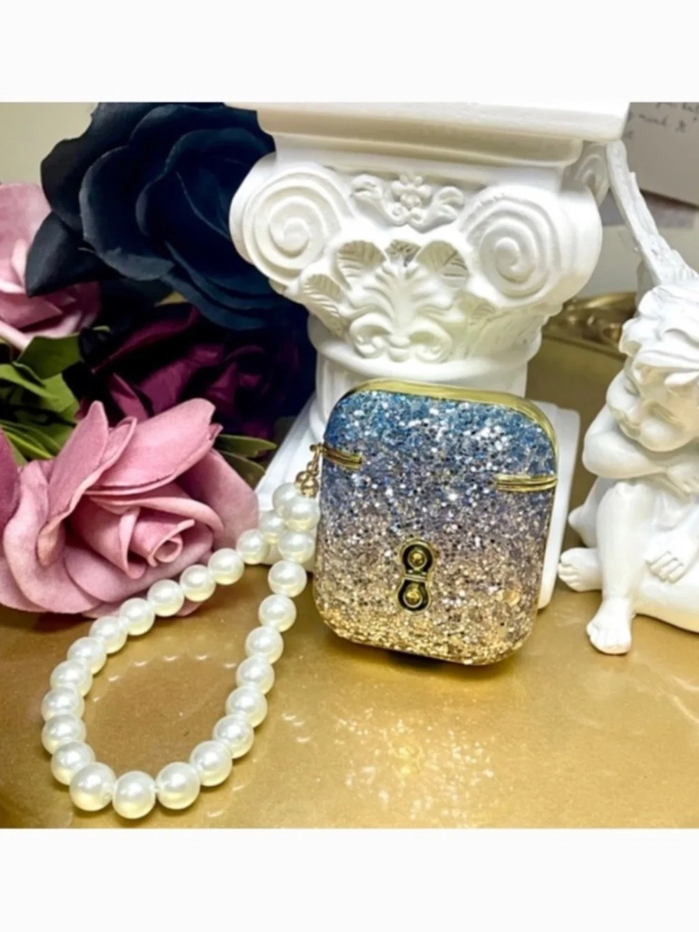 2 items.AirPods 1/2 luxury glitter gradient dazzled Earphone Case pear chain